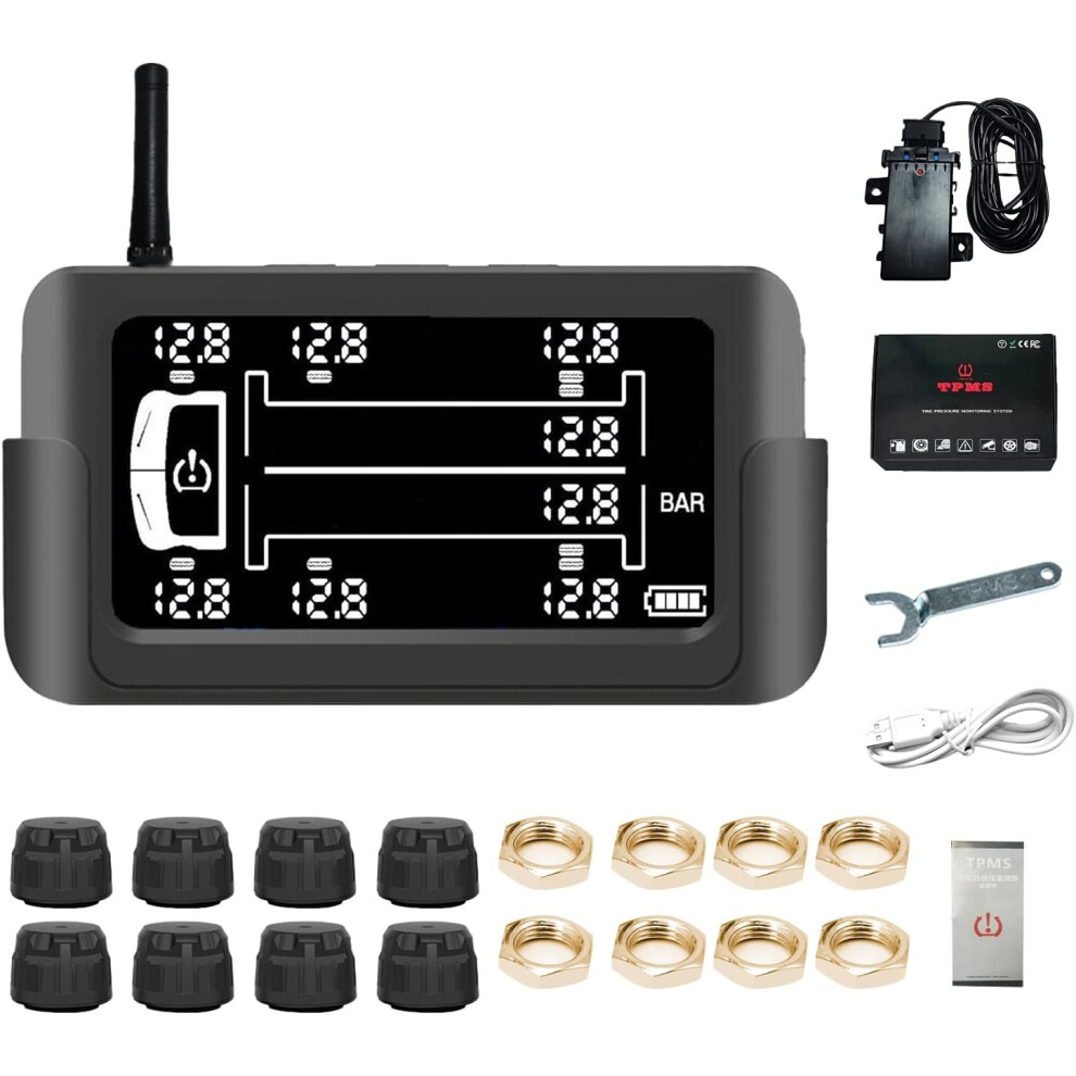 Tire Pressure Monitoring System, Wireless Solar Tpms Monitor System With 8 External Tpms Sensors, 6 Alert Modes, Real-Time Detection Alarm System 4027070121981