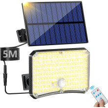 200 LED buitenlamp op zonne-energie met bewegingssensor - 4 standen, afstandsbediening, schijnwerper op zonnepaneel voor de tuin - warm wit