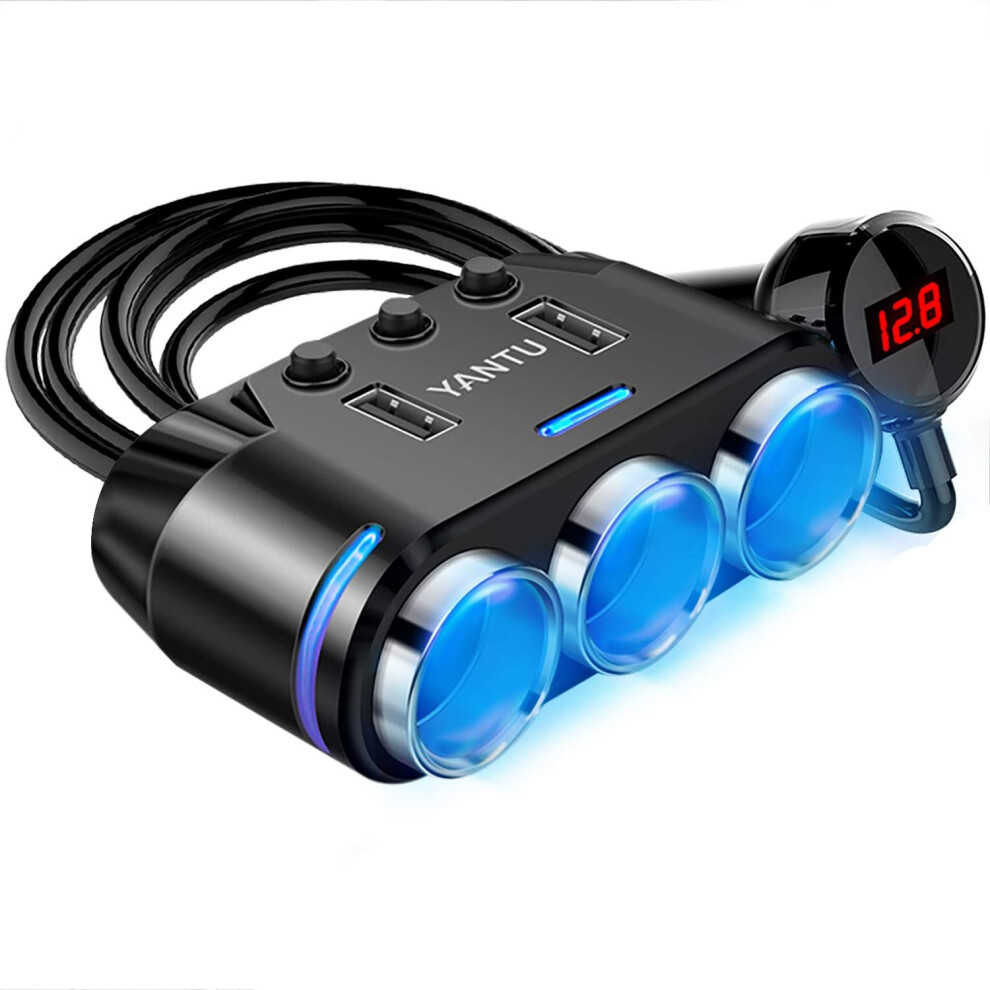 150W Multi-Outlet Car Cigarette Lighter, Cigarette Lighter Splitter With 12V Usb Plug, Cigarette Lighter Adapter With Dual Plug/Port And Extension Lea 4027070121103