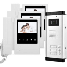 4.3-inch Wired Video Door Phone Ringer Intercom System Kit 700TVL IR Night Vision Camera + 3 Indoor Monitors for Home/Apartments