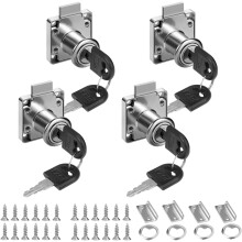 Pieces 22mm Office Drawer Lock - Stainless Steel For Furniture, Cupboard, Cylinder Lock - Use To Close Cupboards (4 With Different Keys)
