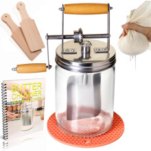 Butter Churner - Cheesecloth and Beechwood Butter Paddles Included - Hand-Crank Butter Churner - Manual Butter Master - Create Delicious Homemade Butt