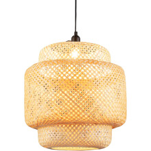 Bamboo Pendant Light Ø 40 x H 43 cm, Rustic Wire Shade 0-90cm E27 40W, Natural Pendant Light with Metal Ceiling Plate, Light Fixture for Living Room