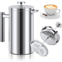 Koffiezetapparaat met Franse pers, 1000 ml, roestvrij staal, dubbelwandig geïsoleerd, geschikt voor thuis, kamperen en kantoor.