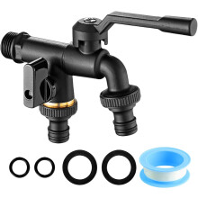 3/4" Brass Double Tap for Garden - Durable with Hose Adapter, Sealing Strip - Ball Valve for Household and Washing Machine Use