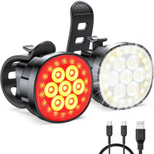 Fietsverlichting, 8+12 standen, ultraheldere voor- en achterkoplamp voor fietsen, USB oplaadbaar, krachtige IP65 waterdichte LED-fietslamp, eenvo