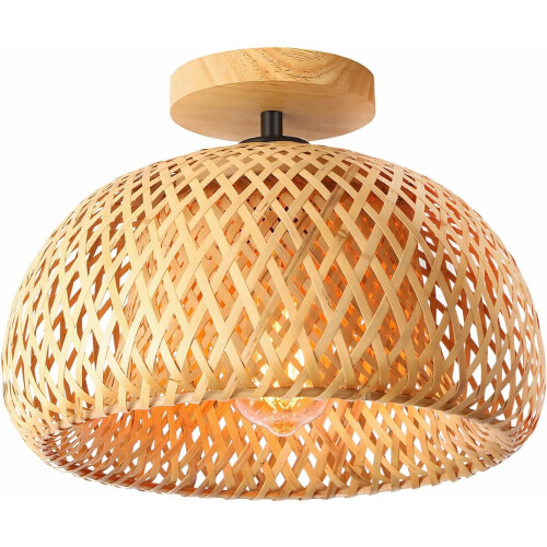 Bamboo Ceiling Light, Semi-Flushmount Wicker Ceiling Light, Handmade Boho Rattan Ceiling Light Fixture