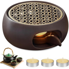 Keramische theepotverwarmer, keramische verwarmer, theeverwarmer met 3 kaarsen en kussens, theepotverwarmer, verwarmer voor dranken, thee, melk
