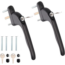Ensemble de 2 poignées de fenêtre verrouillables en aluminium blanc pour fenêtres en PVC avec clé pour multi-goupilles de 10/15/30/40/50 mm