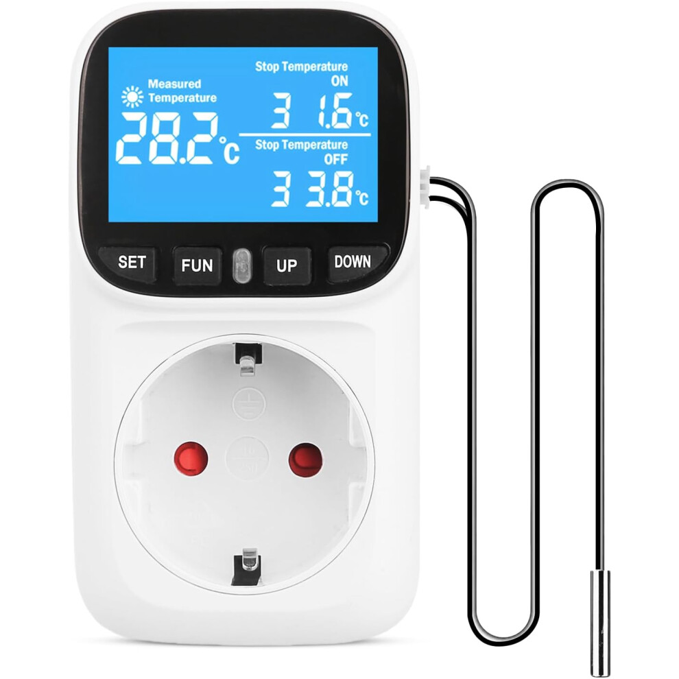230V Digital Plug-In Thermostat With Probe, Heating And Cooling Temperature Controller, Timer And Temperature Alarm For Greenhouse, Aquarium, Terrariu 4027070126375