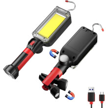 Lampe de travail LED COB rechargeable - Lampe de dépannage magnétique mains libres avec crochet rotatif à 360, étanche IPX4, idéale pour les rép