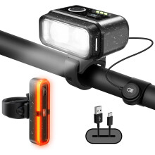 100LUX fietsverlichtingsset, achterlichten met remfunctie, oplaadbare fietsverlichting met 3200mAh batterij, IPX5 waterdichte voor- en achterlichten