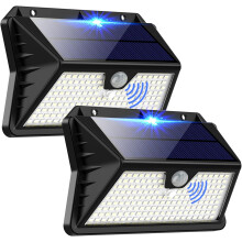 Buitenlamp op zonne-energie, 3 standen, schijnwerper met bewegingssensor, 283 LED's, IP65 waterdicht, voor tuin, garage en terras (2 stuks)