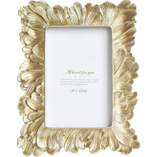 Vintage 4x6 inch photo frame with gold feathers - Antique photo frame for desktop display and wall decoration