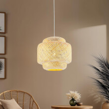 Bohemian Pendant Light with Bamboo Shade, Ceiling Light for Living Room, Dining Room, Kitchen, Dressing Room, Boho Style Ceiling Lighting, Indoor Ligh
