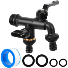 3/4" Brass Double Tap for Garden - Durable with Hose Adapter, Sealing Strip - Ball Valve for Household and Washing Machine Use