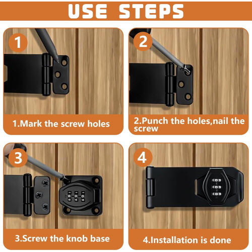 PCS Lockable Security Hasp, 4 Inch Combination Lock for Cabinet with Screws, Door Latch with Code Lock - 3-Digit Password 2