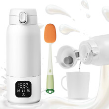 Draagbare, draadloze babyflesverwarmer, verwarmt in 2 minuten, verwarmt water of melk tot een precieze temperatuur, BPA-vrij roestvrij staal, sne