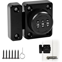 Keyless Door Latch, 3-Digit Combination Lock with Security Fixing Screws - Sliding Door Lock for Wardrobe Closet, Black