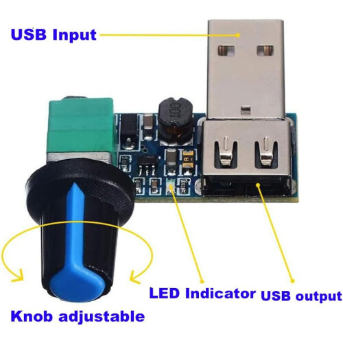 PC USB Fan Speed Controller DC 5V Mini USB Fan Speed Controller DC 5V-12V to 2.5~7.5V USB with Speed Switch 2