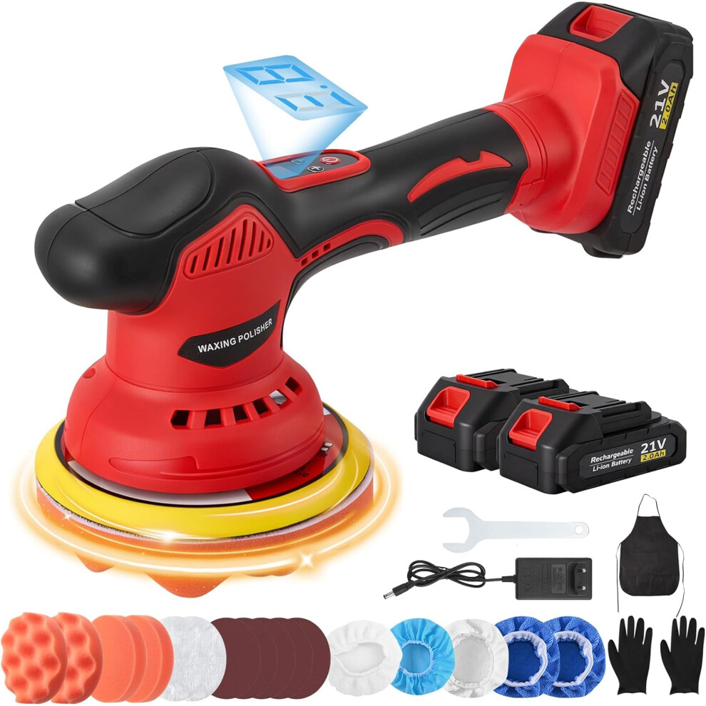 Cordless Car Polisher, 21V Car Polisher With 2 Batteries, 8 Variable Speeds 2800-5500 Rpm, Orbital Polishing Kit For Car Detailing, Polishing, Waxing 4027070128515