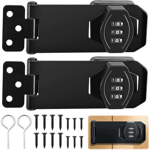 PCS Lockable Security Hasp, 4 Inch Combination Lock for Cabinet with Screws, Door Latch with Code Lock - 3-Digit Password