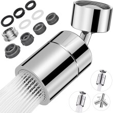 360 Swivel Faucet Aerator for Kitchen Faucet, Water Saving Faucet Aerator with 2 Spray Modes and 20mm, 22mm and 24mm Female/Male Adapters