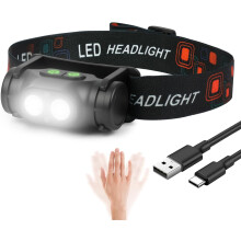 USB-C oplaadbare hoofdlamp, ultraheldere LED-hoofdlamp met bewegingssensor en magnetische voet, IPX4 waterdicht, lichtgewicht hoofdlamp voor hard