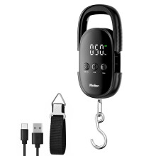 Gepäckwaage, 50-kg-Angelwaage, mit verdecktem Griff, LED-Anzeige, für Reisen und Angeln, Geschenk für Männer, Schwarz