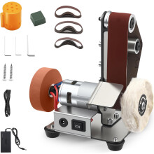 Electric belt sander, mini belt polisher, adjustable to 7 levels, equipped with 20 abrasive belts and 2 polishing discs, for wood and metal treatment