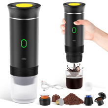 Cafetière portable 3 en 1, rechargeable, pour voyages, avec capsules et café moulu. Idéale pour le camping, les voyages, le bureau, la voiture et