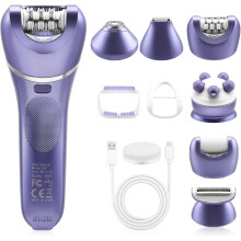 7-in-1 Hair Removal Kit for Women - Cordless Wet and Dry Hair Remover with LED Light - Face and Body Hair Remover - IPX7 Waterproof - 90-Minute Batter
