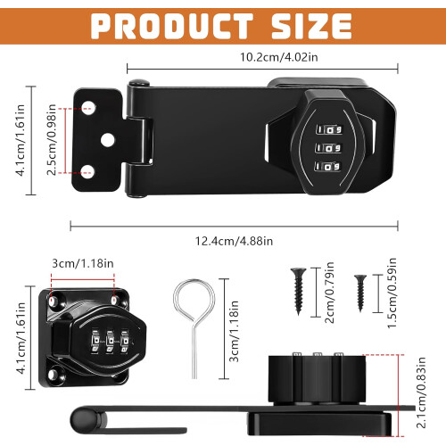 PCS Lockable Security Hasp, 4 Inch Combination Lock for Cabinet with Screws, Door Latch with Code Lock - 3-Digit Password 1