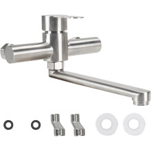 360 Rotating Wall-Mounted Kitchen Faucet, 304 Stainless Steel Kitchen Mixer Tap with 25cm Spout, Hot and Cold Water, Adjustable Mounting Holes