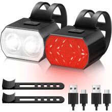 LED Bike Light, Front and Rear USB Rechargeable, Waterproof Bike Light, Fits Most Bikes