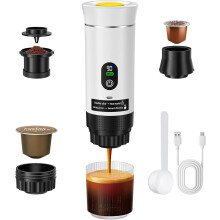 Draagbare espressomachine, 3-in-1 capsule- en gemalen koffiemaker met batterij, compatibel met ESE-capsules en gemalen koffie, kampeergadgets en
