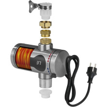 Hoberg doorstroomboiler. Snelle opwarming dankzij de verwarmingsspiraal. Met temperatuurweergave. Voor binnen- en buitengebruik. Doorstroomboiler
