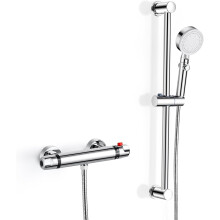 Thermostatische douchekraan, doucheset met wandgemonteerde thermostatische kraan, verstelbare douchestang van 635 mm, handdouche met 5 sproeistan