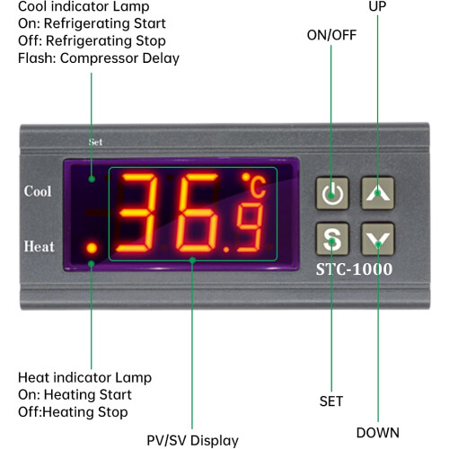 STC-1000 Temperature Controller, AC 110V-220V 10A Digital Thermostat with 10K NTC Temperature Sensor Probe, Heating/Cooling for Fermentation 1