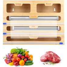 Bamboo 40cm Kitchen Roll Film and Foly Organizer - 5-in-1 Dispenser and Cutter for Kitchen Drawer