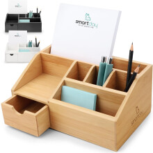 Bureau-organizer van bamboe en hout - Doosje voor potloden en kantooraccessoires - Pennenhouder - Opbergruimte voor kantoorbenodigdheden - Natuur