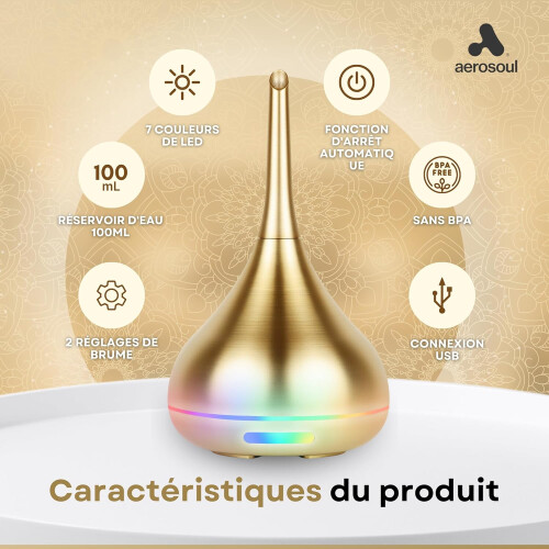 100ml Essential Oil Diffuser, Elegant Design Ultrasonic Essential Oil Diffuser, USB, Auto-Off, 6-Hour Mist, Aromatherapy Diffuser, Gold-Look Plastic 1