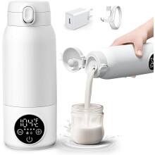 Draagbare draadloze babyflessenwarmer 500 ml, verwarmt water of melk snel, draagbare flessenwarmer met constante temperatuur, instelbare temperat
