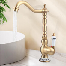 Antique Copper Kitchen and Bathroom Mixer Tap, Bronzed Brass Bathroom Tap, Tall Basin Mixer Tap with 360 Swivel Spout, Retro Basin Tap, Ceramic Handl