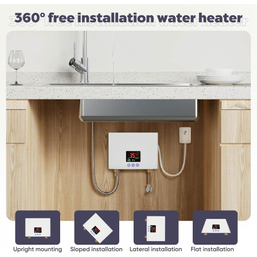 Mini chauffe-eau instantané électrique, chauffe-eau instantané, petit chauffe-eau instantané avec affichage LED de la température, chauffe-eau de 2