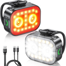 Fietslamp, slank en oplaadbaar, voor- en achterlicht, [5-6 standen], dubbele USB-C LED-fietslamp, IP65 waterdichte koplamp en achterlicht, voor r