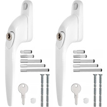 Ensemble de 2 poignées de fenêtre verrouillables en aluminium blanc pour fenêtres en PVC avec clé pour multi-goupilles de 10/15/30/40/50 mm