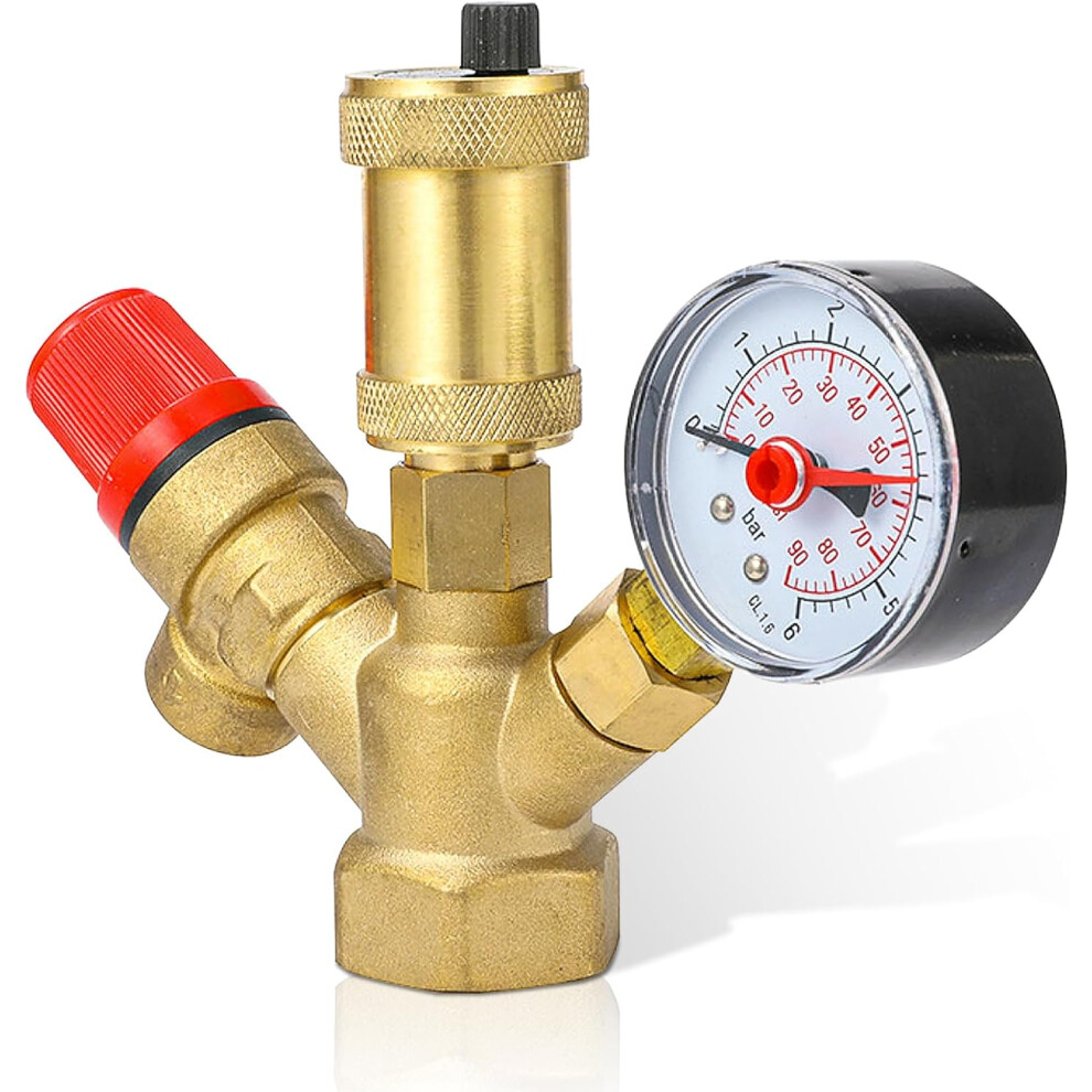 Boiler Safety Group - Safety Group - Hot Water Tank With Pressure Gauge, Pressure Relief Valve - Dn25 (1") - Quick Air Vent - Safety Valve For Heating 4027070126252