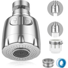 Kraanbeluchter, kraanschuimer, 360 draaibare kraan, waterbesparende kraanfilterregelaar met sproeikop voor keuken en badkamer, 2 standen, zilver