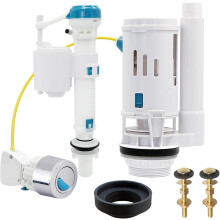 Replacement toilet flushing system, dual flush and toilet tank filling kit with Ldual universal flushing tank valve, 2" outlet